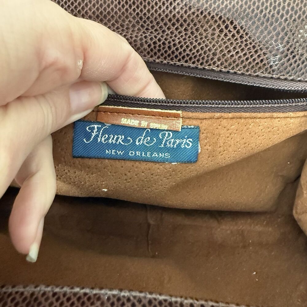 Vintage Fleur de Paris Snake Skin Clutch Shoulder Bag Made In Spain Brown Gold - Picture 6 of 9